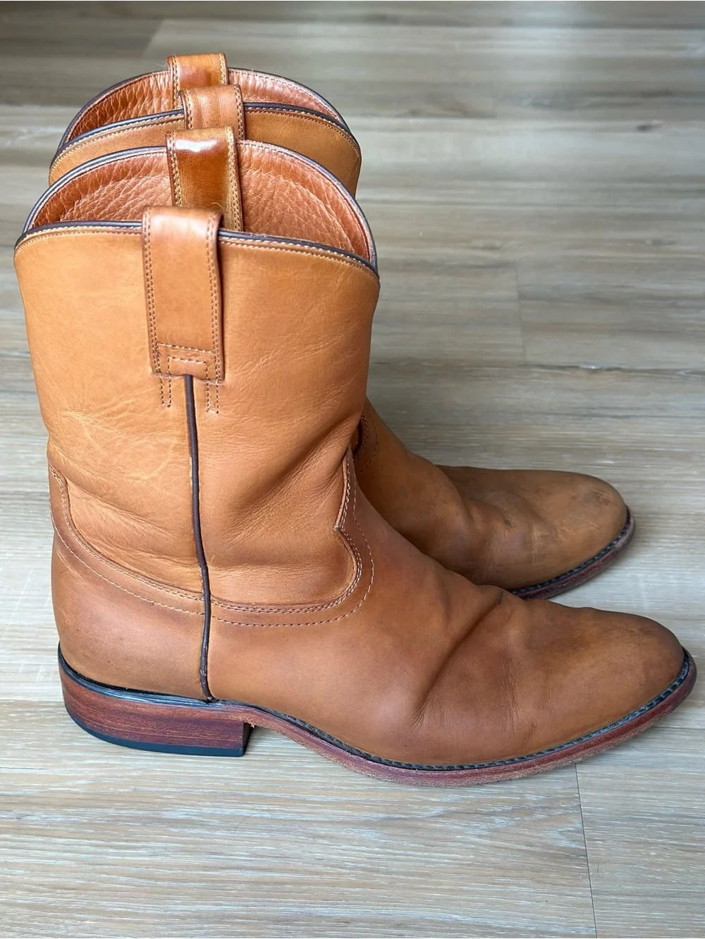 Rhodes Footwear Roper Leather Cowboy Boots Mens 10.5  Tan Brown Huckberry